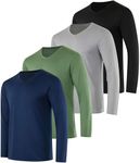 4 Pack: Men's V-Neck Long Sleeve Dry Fit Active T-Shirt - Athletic Outdoor Lifestyle Shirt (Available in Big & Tall), Set 8, Medium