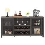 Launica Liquor Bar Cabinet, Industrial Wine Bar Cabinet, Rustic Sideboard Buffet Cabinet for Liquor, Glasses & Coffee Bar with Storage Rack for Home Kitchen Dining Room, Dark Grey Oak, 55 In