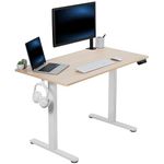 VIVO Electric Height Adjustable 44 x 24 inch Stand Up Desk, Standing Workstation with Memory Controller, Light Wood Top, White Frame, DESK-E144C