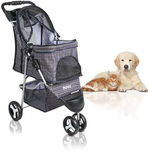 PaWz Large Pet Stroller Dog Cat Carrier Travel Pushchair Foldable Pram 3 Wheels, Travel Pet Pram with Seat Belts Buckle, Removable Cushion Dog Car Seat, Puppy Pushchair with Coffee Cup Holder