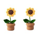 Craftera Crochet Cute Sunflower Mini Pot for Home Decoration Handmade Flowers,Small Potted Knitted Desk Table Decorations,Car Dashboard Decorations,Home Decor Gift Items(Pack of 2)