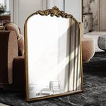 WAMIRRO Arched Mirror,Gold Traditional Vintage Ornate Baroque Mirror,Antique Brass Mirror for Entryway/Fireplace/Living Room/Hallway/Bathroom, Gold, 24''X36'', (WML-MR001)