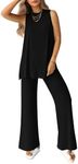 PRETTYGARDEN Women's 2 Piece Lounge Set 2025 Summer Casual Loose Tank Top Wide Leg Pants Matching Travel Outfits Tracksuit (Black,X-Large)