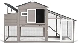 PetsCosset Chicken Coop Wooden Backyard Hen House Indoor Outdoor Two Story Poultry Cage with Run, Chicken Nesting Box, Pull Out Trays and Anti-Slip Asphalt Ramp…