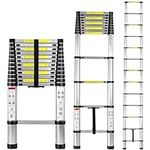 Treemoo Telescopic Ladder 12.5FT, Aluminum Telescoping Ladder with Non-Slip Feet, Portable Retractable Ladder with EN131 Certified, Lightweight Collapsible Ladder for RV or Outdoor Work,330lb Capacity