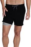 INGEAR Men's Athletic Stretch Workout Shorts Gym Quick Dry Running Trunks Boxer Lining, Black, Small