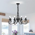 Ganeed Rustic Chandeliers Candle French Country Chandelier Vintage Iron Pendant Light Fixture Hanging Light Black 8 Lights