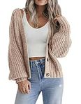 Zeagoo Women's Chunky Knit Cardigan 2023 Fall Winter Long Sleeve Open Front V Neck Button Down Cropped Cardigans Sweaters