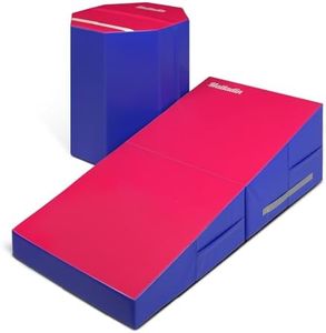 Matladin Gymnastics Mat Set, Incline Gymnastics Mat, 48"x24"x14" and Octagon Mat 24"x26" Skill Shape Tumbling Trainer Exercise Mat, Folding Gymnastics Cheese Wedge Mat (Pink,Dark Purple)