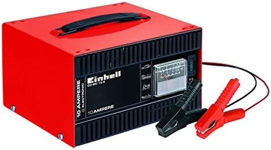 Einhell Cargador de baterías CC-BC 10 E (12 V, para baterías de 5-200 Ah, electrónica de carga, carcasa de chapa de acero, incl. cable de carga con pinzas para polos)