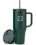 IRON °FLASK Co-Pilot 40 oz Insulated Tumbler w/Straw & Flip Cap Lids - Cup Holder Bottle for Hot, Cold Drink - Leak-Proof- Water, Coffee Portable Travel Mug - Mothers Day Gifts - Dark Pine