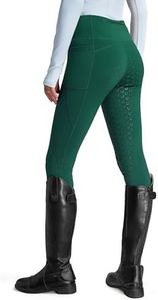FitsT4 Sports Women's Winter Full Seat Riding Tights Fleece Lined Horse Riding Pants Silicon Grip Horseback Equestrian Breeches Pockets Dark Green Size M