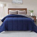 WhatsBedding All-Season Queen Blue/Grey Reversible Down Alternative Comforter - Lightweight Bed Comforter with Corner Tabs -Duvet Insert or Stand-Alone Comforter - 88×92 Inch