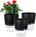 Vanavazon 6 Inch Self Watering Planter Pots for Indoor Plants, 3 Pack African Violet Pots with Wick Rope-Black