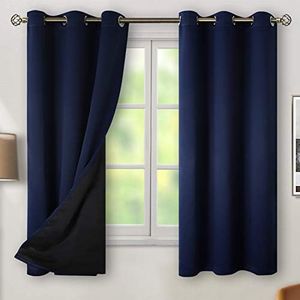 BGment Navy 100% Blackout Curtains for Bedroom 63 Inches Long with Black Liner, Thermal Insulated Double Layer Full Room Darkening Noise Reducing Grommet Curtain (42 x 63 Inch, Navy Blue, 2 Panels)