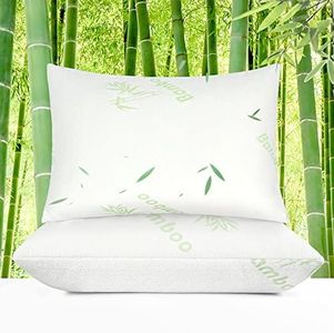 LINENOVA Bamboo Shredded Memory Foam Pillow Standard Size 2 Pack for Back/Stomach/Side Sleeper - Ultra Soft, Cool & Breathable Bamboo Hypoallergenic Bed Pillow Cover with Zipper Closure 48x74cm