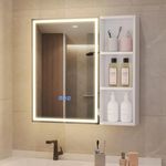 Vlsrka Bathroom Medicine Cabinet with LED RGB Mirror, 27.6" X 27" Lighted Bathroom Medicine Cabinet with Doors Wall Mounted Bathroom Mirror with Lights and Storage, 5 Shelves, Makeup Organizer - White