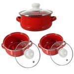 FUNOMOCYA 3pcs Enamel Pot Steel Saucepan Convenient Pot Enamelware Pasta Pot Quart Stock Noodle Pot Soup Pot with Lid Milk Pan Cookware Sauce Pan with Handle Candle Red Ceramics