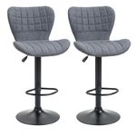 HOMCOM Bar Stools Set of 2, Adjustable Height Swivel Bar Chairs, Linen-Feel Fabric Upholstered Kitchen Counter Stools with Wide Seat, Back and Footrest, Grey