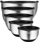 Mixing Bowls Set of 5, Wildone Stainless Steel Nesting Mixing Bowls with Lids, Measurement Lines & Silicone Bottoms, Size 8, 5, 3, 2, 1.5 QT, Non-Slip & Stackable Design, Great for Mixing and Prepping