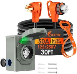 Ficstar 30FT 50 Amp Generator Cord and Power Inlet Box Kit, NEMA 14-50P to SS2-50R Generator Extension Cord, Pre-Drilled 50 Amp Generator Inlet Box with STW Wire, 125/250V, 12500W;ETL Listed