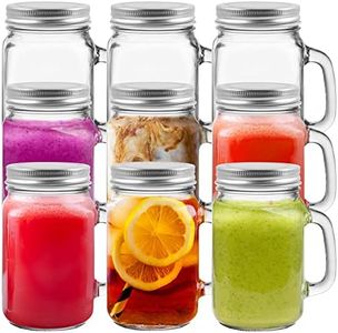 Keketin 16 oz Glass Mason Jars with Lids,9 Pack Reusable Drinking Mason Jars with Handle,480ml Glass Overnight Oats Jar,Beer Mugs for Smoothies,Preserve,Cocktails,Party Favors