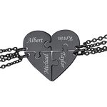 Black 4 Piece Friendship Necklace Best Friend Forever Necklaces BFF Heart Shaped Pendant Puzzle Necklace for 4