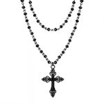 IUHOGE Gothic Cross Necklace Black Cross Pendant Layered Choker Halloween Jewelry for Women, Metal, No Gemstone