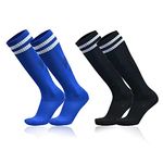 lvzhen 2 Pairs Kids Football Socks, Nonslip Blue Black Football Socks for Boys Breathable Girls Boys Football Socks Long Sport Socks for Teenagers Ages 5-12 Years