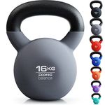 Core Balance 16kg Kettlebell Weight Cast Iron Neoprene Coated Heavy Duty Strength Training (Grey)