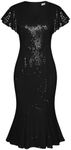 GRACE KARIN Sparkly Dresses for Women Ruffle Cap Sleeve Cocktail Party Dress Bodycon Evening Dress Zipper Back Sexy Dress Black L