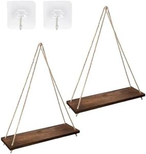 Wood Hanging Shelves for Wall, Set of 2 Boho Shelf, Wall Hanging Shelf, Window Plant Shelves, Floating Wall Shelves for Living Room Bedroom Bathroom Kitchen (Dark Brown)