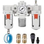 NANPU 1/2" NPT Air Filter, Regulator & Lubricator (FRL) Combo - Water/Oil Trap Separator - Pressure Gauge(0-150 psi), 5 Micron Brass Element, Semi-Auto Drain, Poly Bowl, Metal Bracket