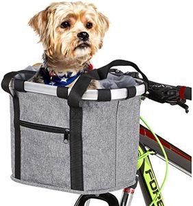 RANDDER Bike Basket,Dog Bike Basket with Zipper Pocket | Detachable Bicycle Front Dog Carrier with Handle Bike Accessories for Women Pet Grocery Shopping Picnic (Gray)