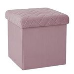 Bonlife Velvet Pink Ottoman with Storage,Foot Rest Stool Seat,Small Folding Storage Ottoman,Footstool and Pouffes for Living Room 32x32x32cm