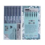 BRUSTRO Professional Pigment Based Fineliner Pen | Black | Set of 6 - Tip Sizes - 0.05mm, 0.1mm, 0.2mm, 0.3mm, 0.5mm, 0.8mm | Ideal for Mandala, Drawing,Artist Illustration,Sketching