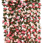 KHOYIME 5 Pack 40 FT Artificial Flower Garland, Fake Pink Roses Vines Silk Flowers Faux Plastic Outdoor Hanging Floral Ivy Garland Decoration for Wedding Arch Bedroom Home Wall Backdrop Room Decor