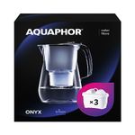 AQUAPHOR Onyx Black Water Filter Jug - Counter Top Design with 4.2L Capacity, 3 X MAXFOR+ Filters Included Reduces Limescale Chlorine & Microplastics Perfect for Families