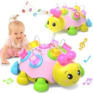 Holaxander Baby Musical Ladybug Crawling Toys,Baby Toy 6-12 Months with Light-up Music, Early Educational Learning Toy, Infant Gift Toys for 7 8 9 10 11 Months 1-2 Years Old Newborn Girls (Pink)