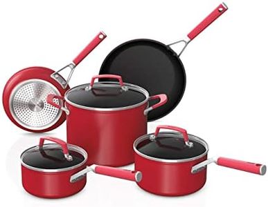 Ninja C28000 Foodi NeverStick Vivid 8-Piece Cookware Set with Lids, Nonstick, Durable & Oven Safe to 400°F, Cool-Touch Handles, Crimson Red