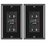 2 Pack - POWAWINI GFCI Outlet 20 Amp, UL Listed, Self-Test GFI Receptacles, TamperResistant, Weather Resistant, LED Indicator, with Decor Wall Plates and Screws, Indoor or Outdoor Use (Black)