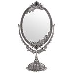 SUMTree Makeup Mirror Vintage Mirror Oval Double Sided Rotatable Dressing Mirror Desktop Vanity Decorative Standing Tabletop (Large,Silver)