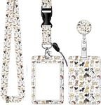 BLOCIT ID Badge Holder with Lanyard and Retractable Reel Clip - Fashionable Card Name Tag Protector for Nurses, Doctors, Teachers, and Students - Soft Fiber Metal Clip Sturdy Buckle Cute Doodle Dog