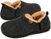 LongBay Men's Fuzzy Slippers Comfy Memory Foam House Shoes Slip-On Warm Winter Indoor Outdoor with Elastic Gores Carbon Black 13-14