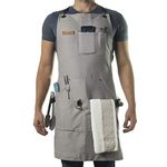 Asaya Chef, BBQ and Work Apron with Bottle Opener and Hand Towel - Durable 10oz Cotton Canvas, Brass Hardware and Cross Back Straps - For Men and Women (Gray)