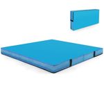 Goplus Folding Gymnastic Mat, 4’ x 4’ x 4’’ Thicked Bi-Fold Fitness Mat with Carrying Handles & PU Leather Cover, Home Gym Exercise Mat for Yoga, Stretching, Pilates, Aerobics Workouts (Blue)