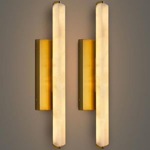 CEENWE Alabaster Wall Sconces Set of Two, 25" Brass Alabaster Sconce, Spanish Natural Marble Bathroom Vanity Sconces, Rectangle Modern Sconces Lighting for Bedroom Living Room Staircases Hallway