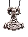 HAQUIL Mjolnir Necklace, Viking Goat Head Valknut Thor's Hammer Pendant, Faux Leather Cord, Viking Jewelry Gift (AD)