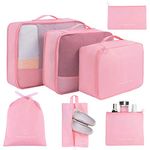 Packing Cubes for Suitcases 7 Set, Luggage Packing Organizers with Shoe Bag and Toiletry Bag (Pink)