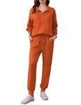 PINSPARK Women 2 Piece Lounge Sets Tracksuit Long Sleeve Half Zip Sweatshirt Sweatpants Jogger Sets 2024 Fall Travel Outfits,Orange Small